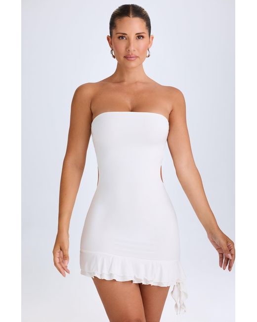 Oh Polly White Ruffle-Trim Cut-Out Bandeau Mini Dress
