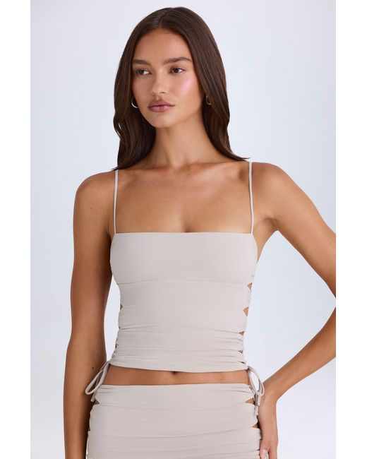 Oh Polly Brown Ruched Cut-Out Top