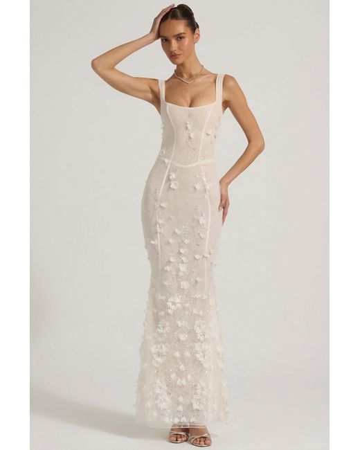 Oh Polly Natural Embellished Appliqué Soft-Scoop Corset Gown