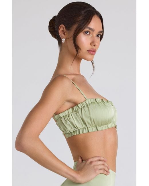 Oh Polly Green Ruffle-Trim Smocked Crop Top