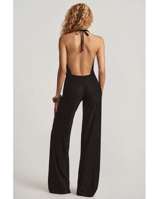 Oh Polly Black Devoré Halterneck Open-Back Jumpsuit