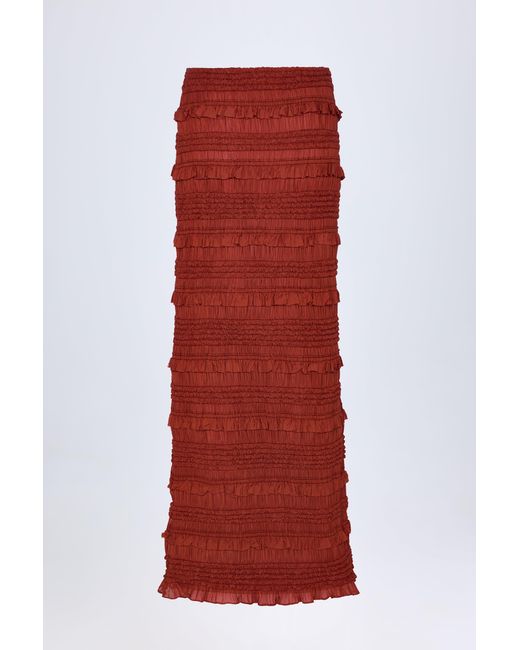 Oh Polly Red Ruffled Mid-Rise Maxi Skirt