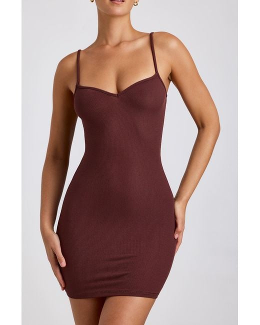 Oh Polly Brown Ribbed Modal Mini Dress