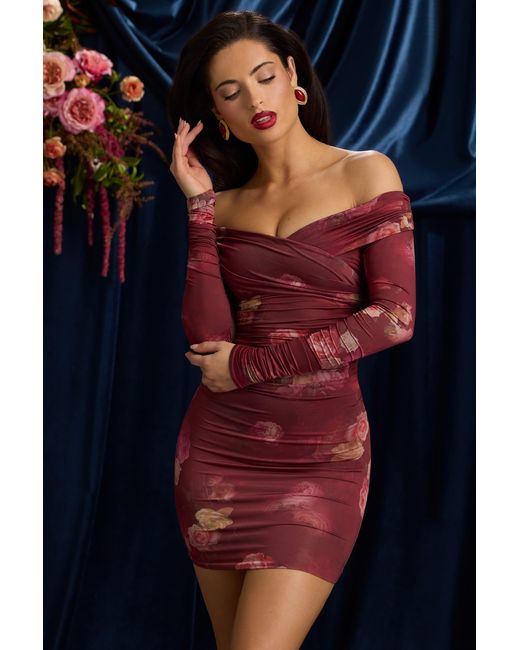 Oh Polly Multicolor Off-Shoulder Ruched Bodycon Mini Dress