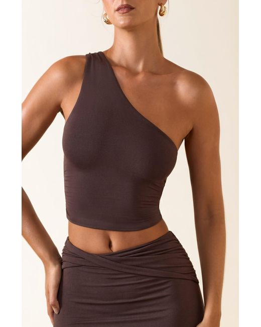 Oh Polly Brown Modal One-Shoulder Top