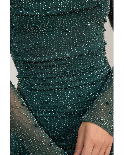 Oh Polly Green Embellished Cowl-Neck Draped Mini Dress