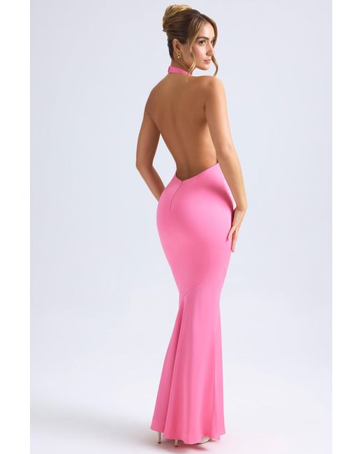 Oh Polly Pink Halterneck Fishtail Gown