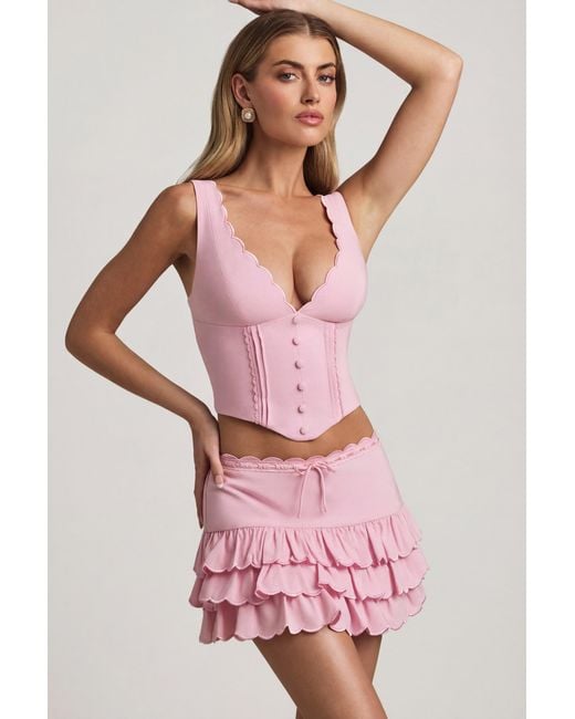 Oh Polly Pink Layered Ruffled Low-Rise Mini Skirt