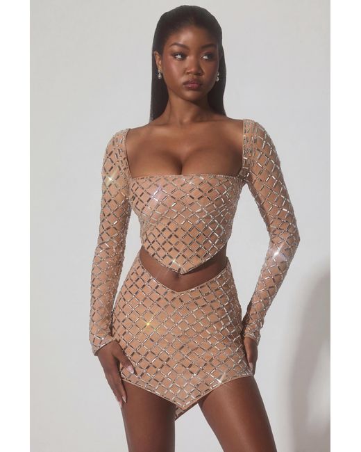 Oh Polly Natural Embellished Asymmetric Mid-Rise Mini Skirt