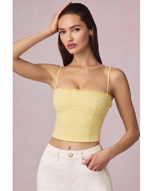 Oh Polly Yellow Modal Broderie Anglaise Camisole Top
