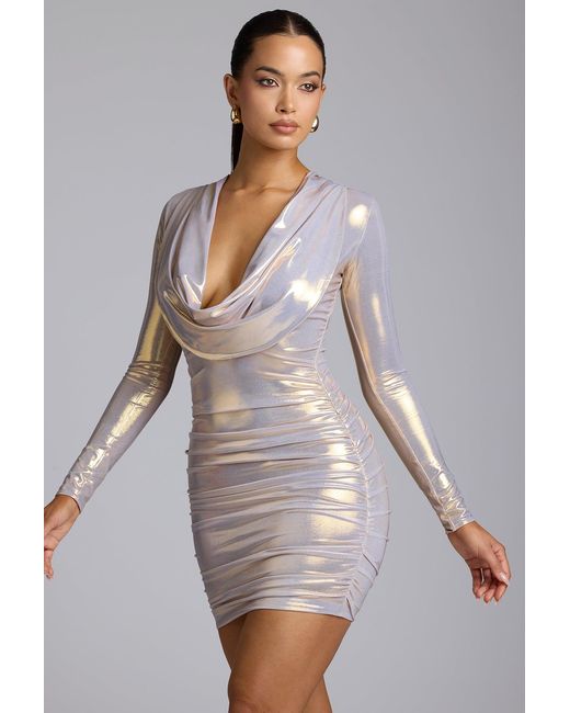 Oh Polly Long Sleeve Metallic Jersey Mini Dress