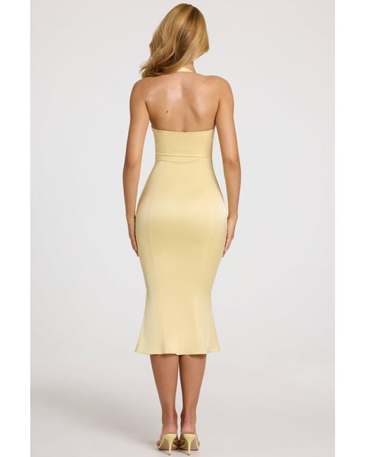 Oh Polly Yellow Satin Sweetheart Bustier Fishtail Midaxi Dress