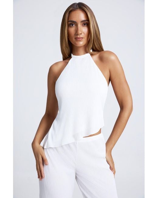Oh Polly White Open-Back Asymmetric Halterneck Top