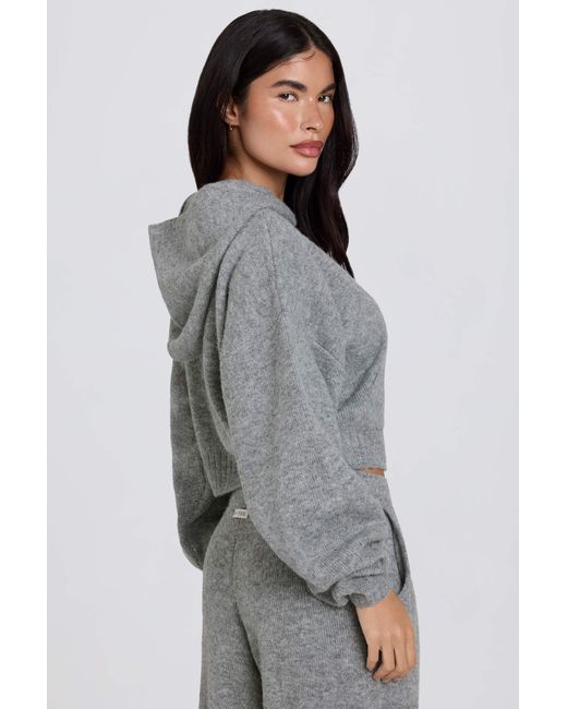 BO+TEE Gray Soft Knit Zip-Up Cropped Hoodie