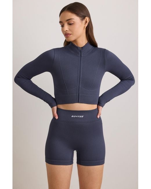 BO+TEE Blue Flexirib Zip-Up Cropped Jacket