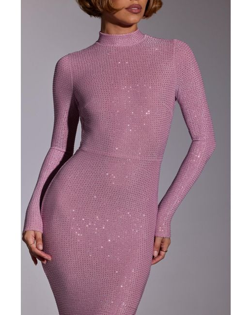 Oh Polly Pink Embellished Long Sleeve Evening Gown