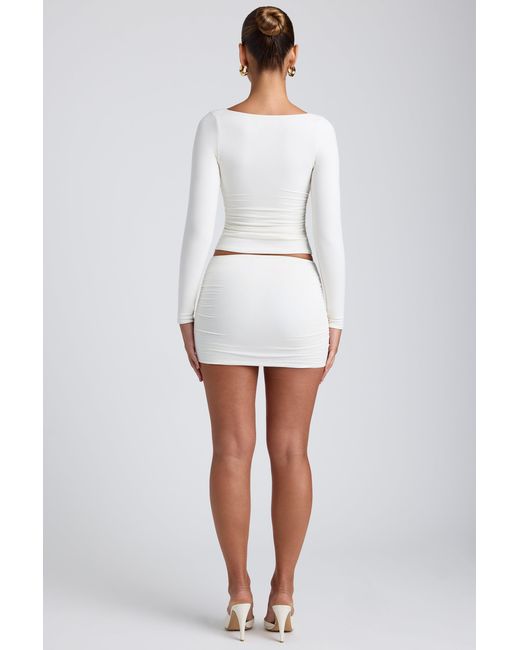Oh Polly White Modal Ruched Long-Sleeve Top