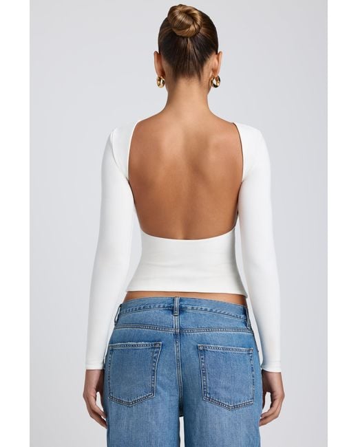 Oh Polly White Modal High Neck Long Sleeve Open Back Top