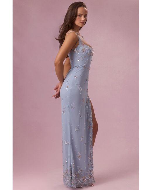 Oh Polly Blue Embellished Corset Maxi Dress