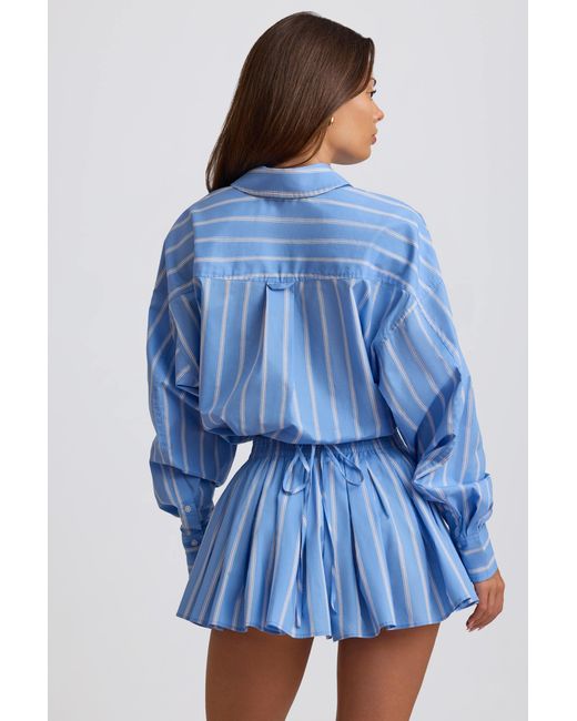 BO+TEE Blue Cotton Poplin Stripe Multiway Cropped Shirt