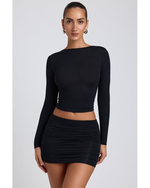 Oh Polly Black Modal Ruched Long-Sleeve Top