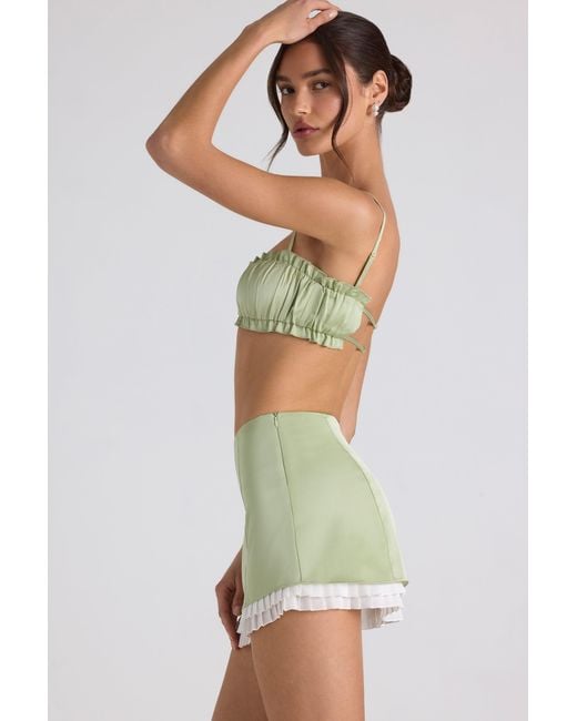 Oh Polly Green Ruffle-Trim Smocked Crop Top