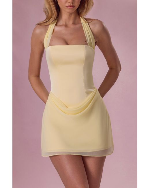 Oh Polly Yellow Satin Draped Mini Dress