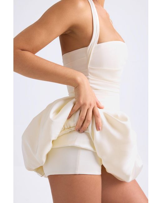 Oh Polly White Halterneck Lace-Up Bubble Hem Corset Micro Mini Dress