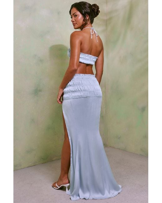 Oh Polly Gray Shirred Halter Neck Crop Top