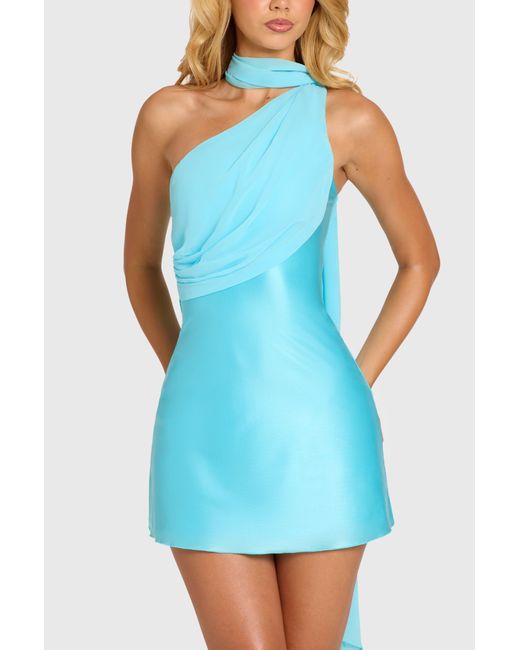 Oh Polly Blue Satin Scarf-Detail Mini Dress