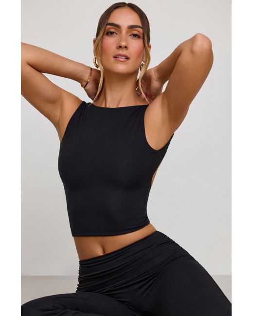 Oh Polly Black High Neck Open Back Crop Top