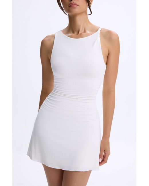 Oh Polly White Modal Ruched A-Line Micro Mini Dress