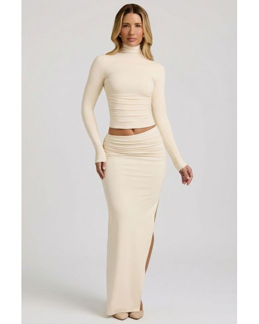 Oh Polly White Modal Asymmetric-Waist Maxi Skirt