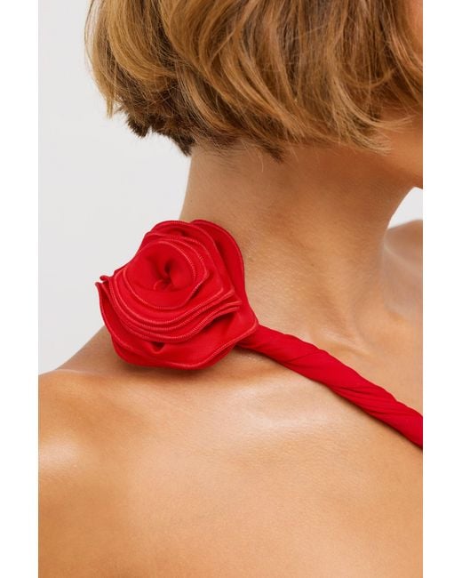 Oh Polly Red Jersey Asymmetric Cut Out Maxi Dress