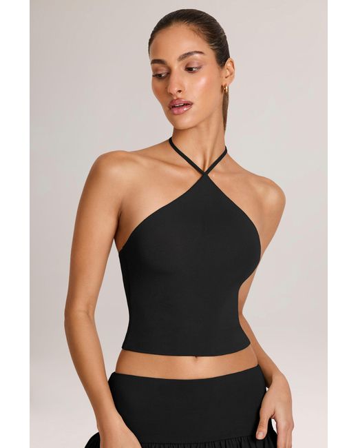Oh Polly Black Modal Halterneck Top