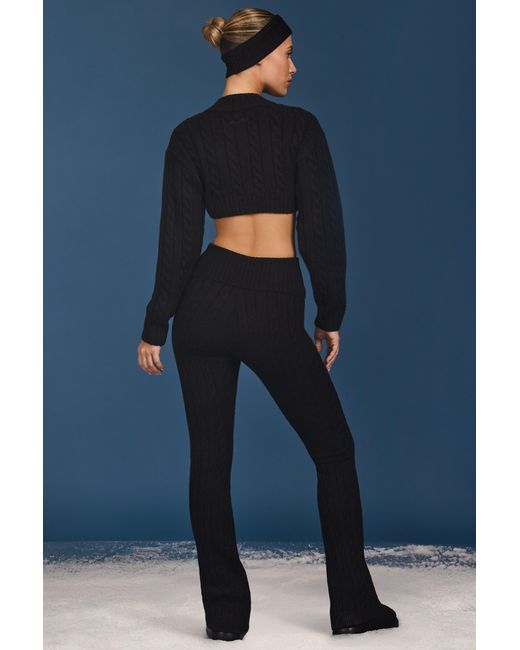 BO+TEE Black Cable Knit Foldover Flared Trousers