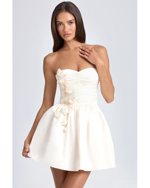 Oh Polly White Bandeau Floral-Appliqué Corset Mini Dress