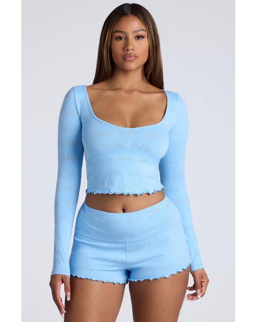 Oh Polly Blue Mid Rise Pointelle Mini Shorts