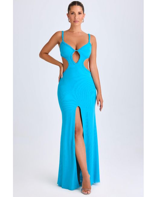 Oh Polly Blue Ruffle-Appliqué Cut-Out Maxi Dress