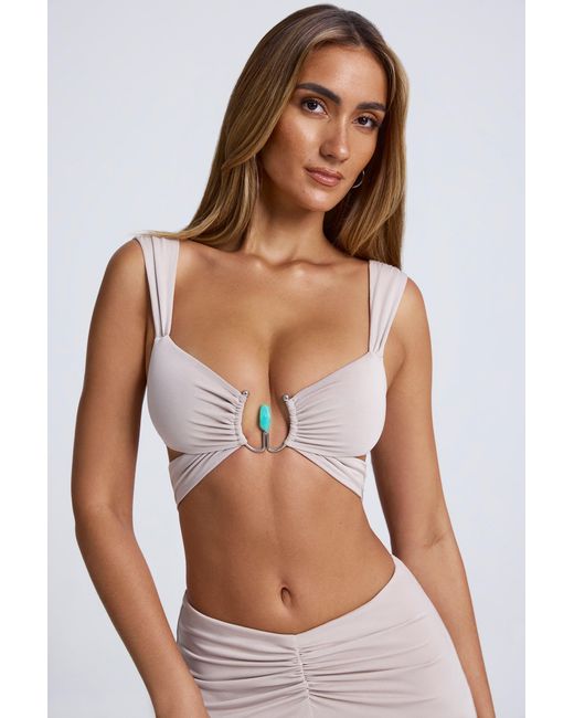 Oh Polly Gray Hardware Detail Cut-Out Crop Top