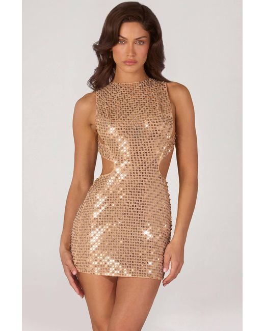 Oh Polly Metallic Embellished High-Neck Mini Dress