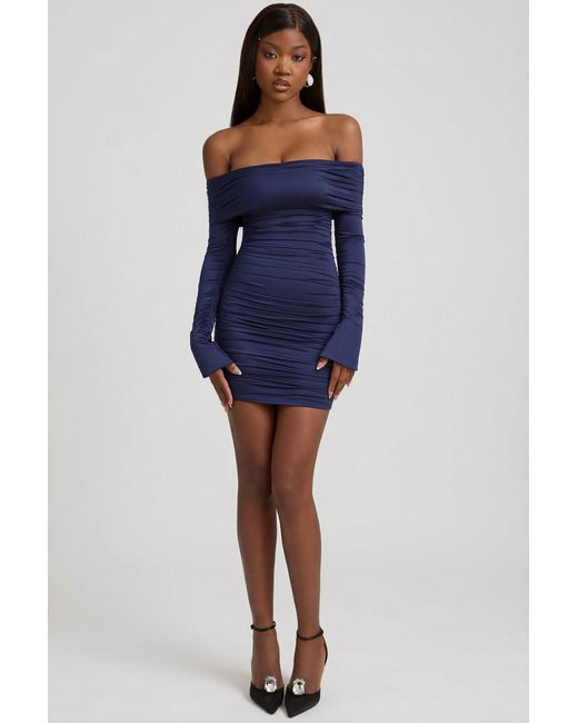 Oh Polly Blue Bow-Detail Off-Shoulder Mini Dress