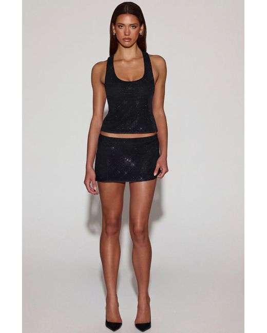 Oh Polly Black Embellished Jersey Scoop-Neck Racerback Top