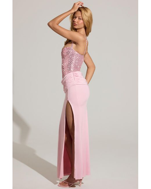 Oh Polly Pink Embellished Corset Maxi Dress