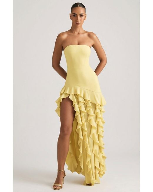 Oh Polly Yellow Ruffle-Trim Strapless Gown