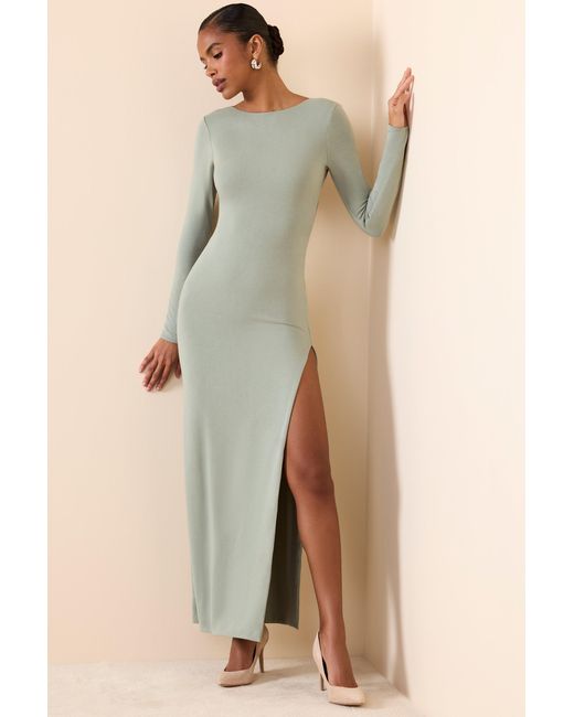 Oh Polly Green Long Sleeve Backless Maxi Dress