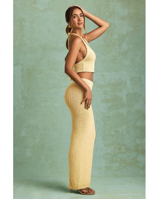 Oh Polly Yellow Bouclé Mid-Rise Maxi Skirt