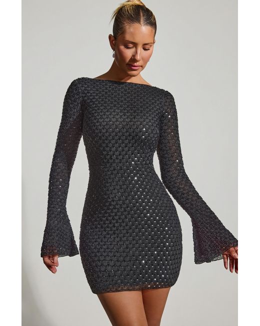 Oh Polly Black Embellished Open-Back A-Line Mini Dress