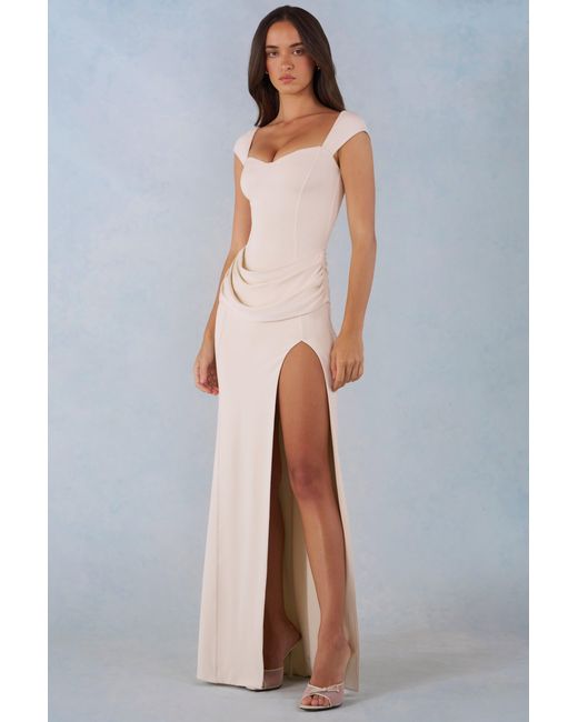 Oh Polly White Modal Sweetheart-Neck Cowl-Waist Maxi Dress