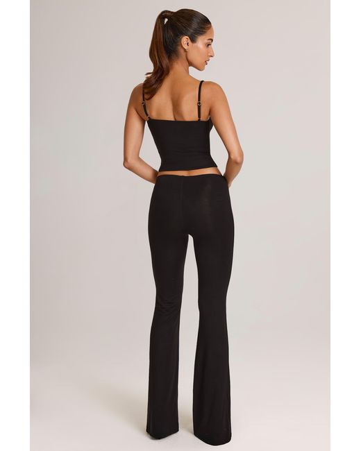 Oh Polly Black Modal Mid-Rise Flared Trousers